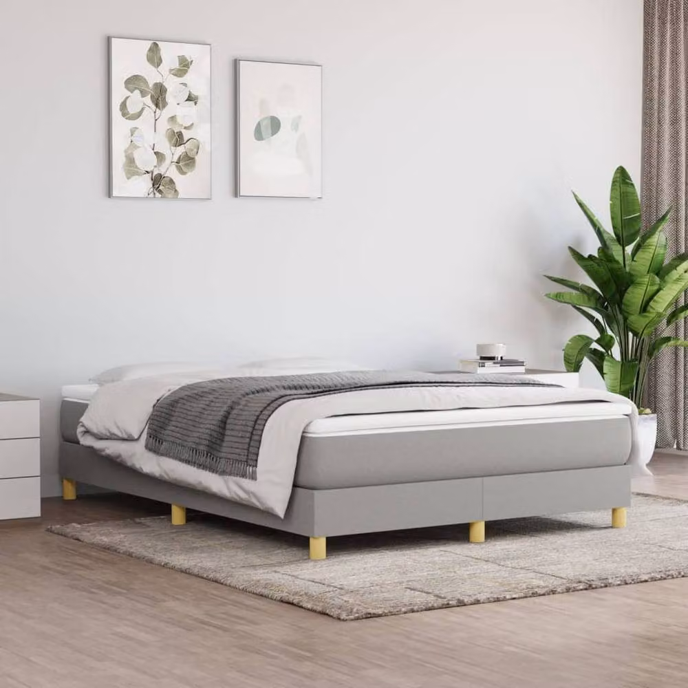 Berkfield Home Durable Box Spring Bed Frame, Grey Fabric, W: 135 cm x D: 190 cm – 2