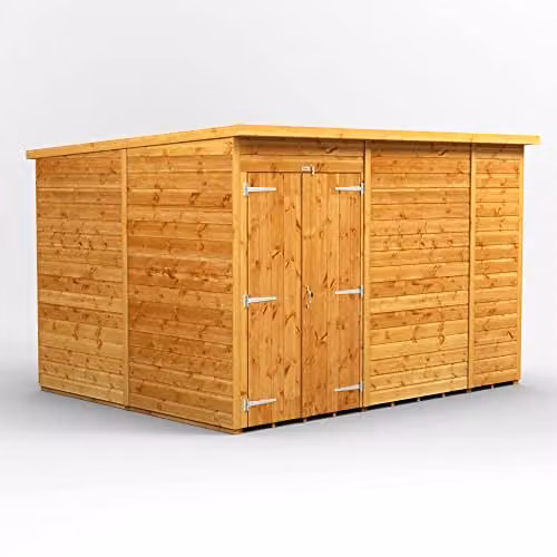 Powersheds Brown Pent Wooden Garden Shed with Double Doors and 12mm Extra Thick Timber, W/D/H: 311.5 x 240.4 x 260.4 cm – 1