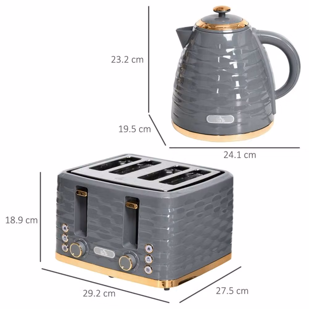 Rolipo Grey Ridged Design Kettle 1.7l and 4 Slice Toaster Set – 3