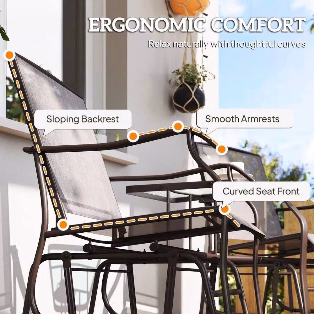 FORGEVIO Double Glider Rocking Chairs and Garden Table Set in Grey – 4
