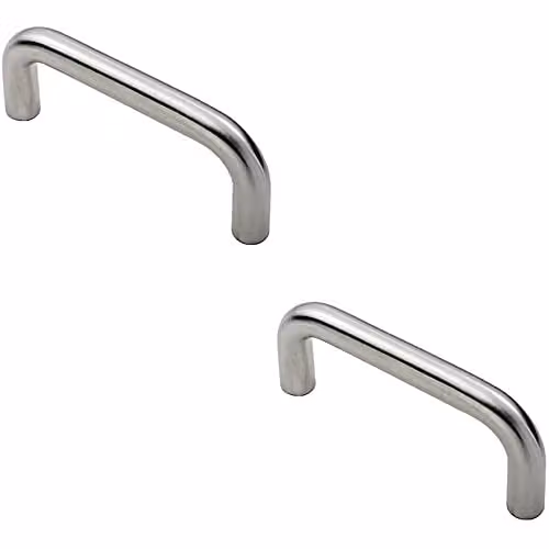 Loops 2 Pack Round D Bar Pull Handles in Brushed Silver Stainless Steel, H 169 mm x W 19 mm, 150 mm Fixing Centres