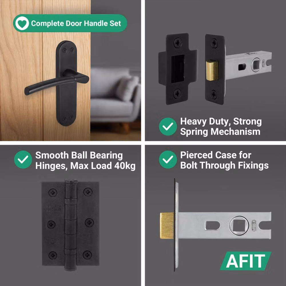 AFIT Matt Black Door Handles and Latch Hinges Set, 5 Pairs, W/D/H: 15.0 x 17.7 x 10.0 cm – 3