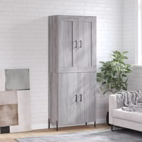 vidaXL Modern Grey Sonoma Highboard with Hinged Doors and Internal Shelves, W/D/H: 69.5 x 34 x 180 cm – 2