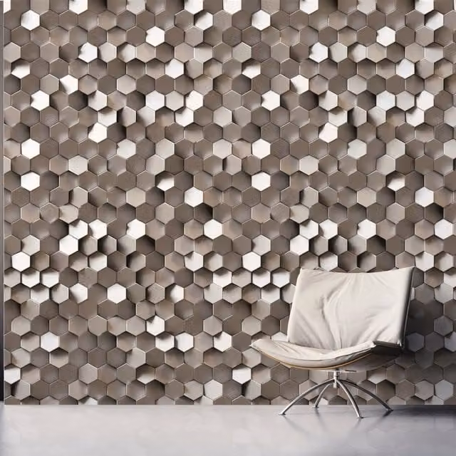Grandeco Hexagon 3D Digital Mural Wallpaper in Grey
