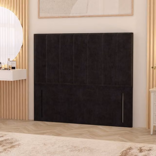 Somnior Beds Ltd Austin Plush Velvet Small Double Floor Standing Upholstered Headboard in Black