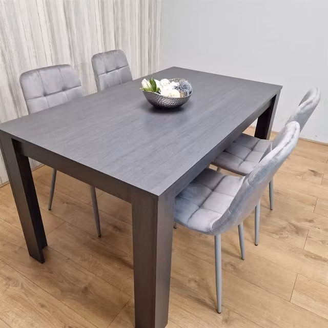 KOSY KOALA Modern Dining Table and 4 Grey Velvet Chairs Set, Brown Rectangular Table, W/D/H: 160 x 80 x 75 cm – 1