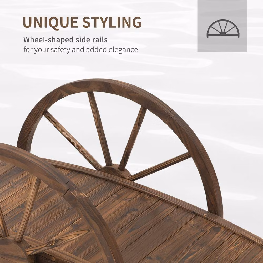 OUTSUNNY Wooden Garden Bridge Arc Walkway with Half Wheeled Railings in Tan/Brown – 3