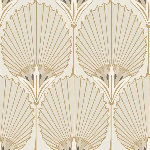 Grandeco Art Deco Nile Palm Wallpaper in Cream, Gold and Black