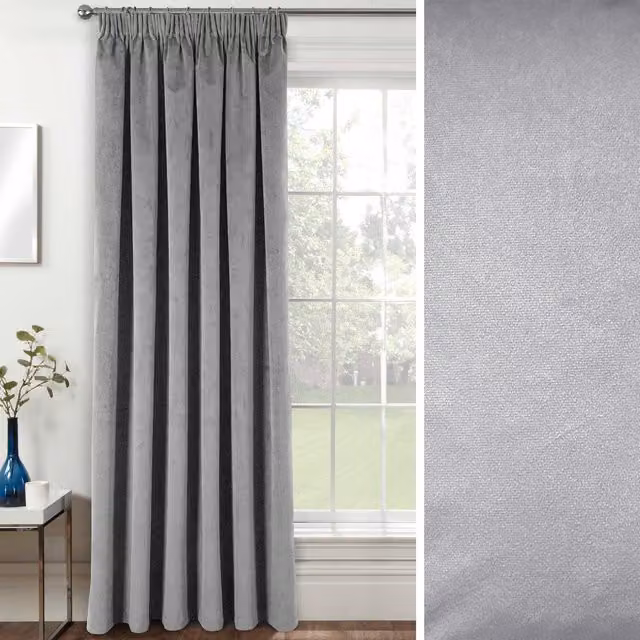 Oxford Grey Blackout Velvet Thermal Insulating Single Door Curtain with Tape Top
