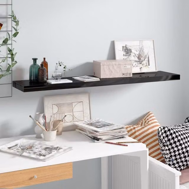 Berkfield Home Floating Wall Shelf in High Gloss Black, W: 120 cm, D: 23.5 cm, H: 3.8 cm