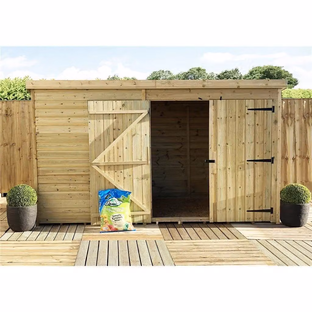 Marlborough Pressure Treated Pent Garden Shed with Double Doors in Natural – 2