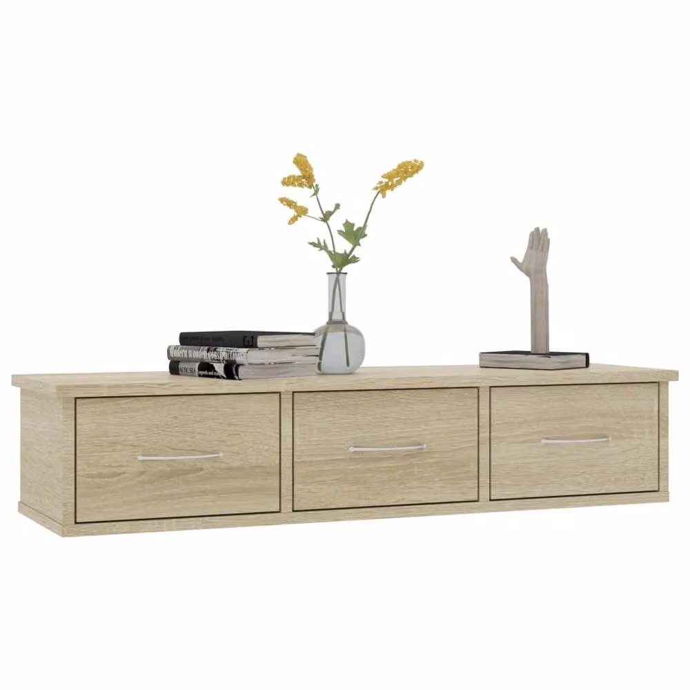 Berkfield Home Wall-mounted Drawer Shelf in Sonoma Oak, Brown, W: 88 cm, D: 26 cm, H: 18.5 cm – 2