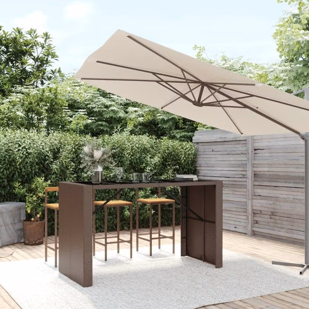 Berkfield Home Brown Poly Rattan Bar Table with Glass Top, W/D/H: 185 x 80 x 110 cm – 2