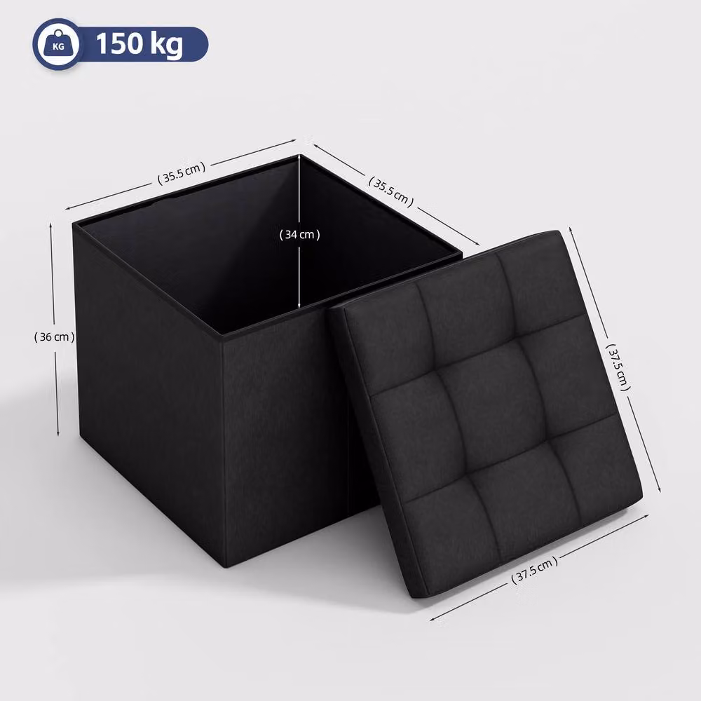 MCC Direct Foldable Upholstered Storage Ottoman Cube in Black, W/D/H: 38 x 38 x 38 cm – 6
