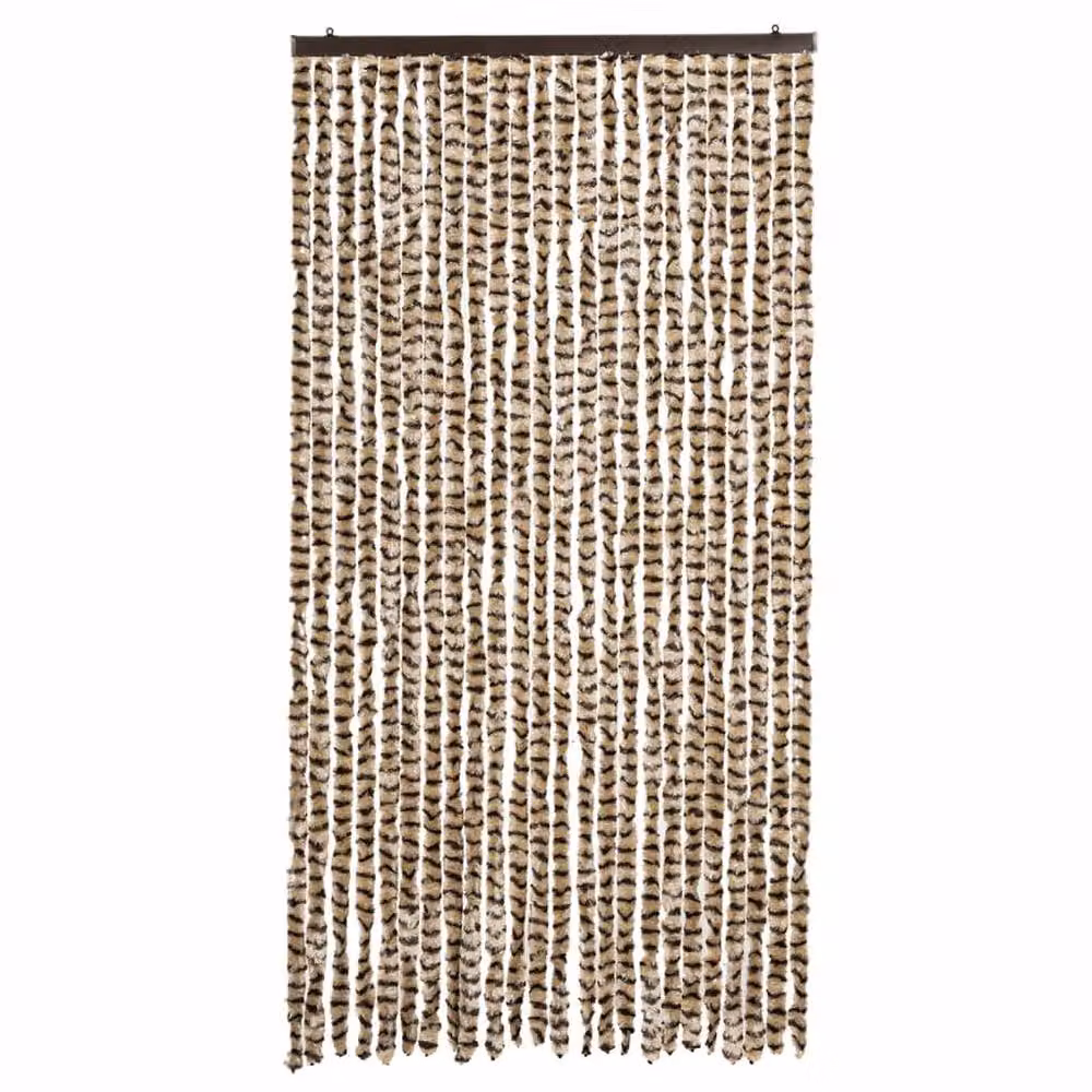 Berkfield Home Striped Chenille Thermal Insulating Fly Curtain in Beige and Brown, W: 100 cm, H: 200 cm – 3