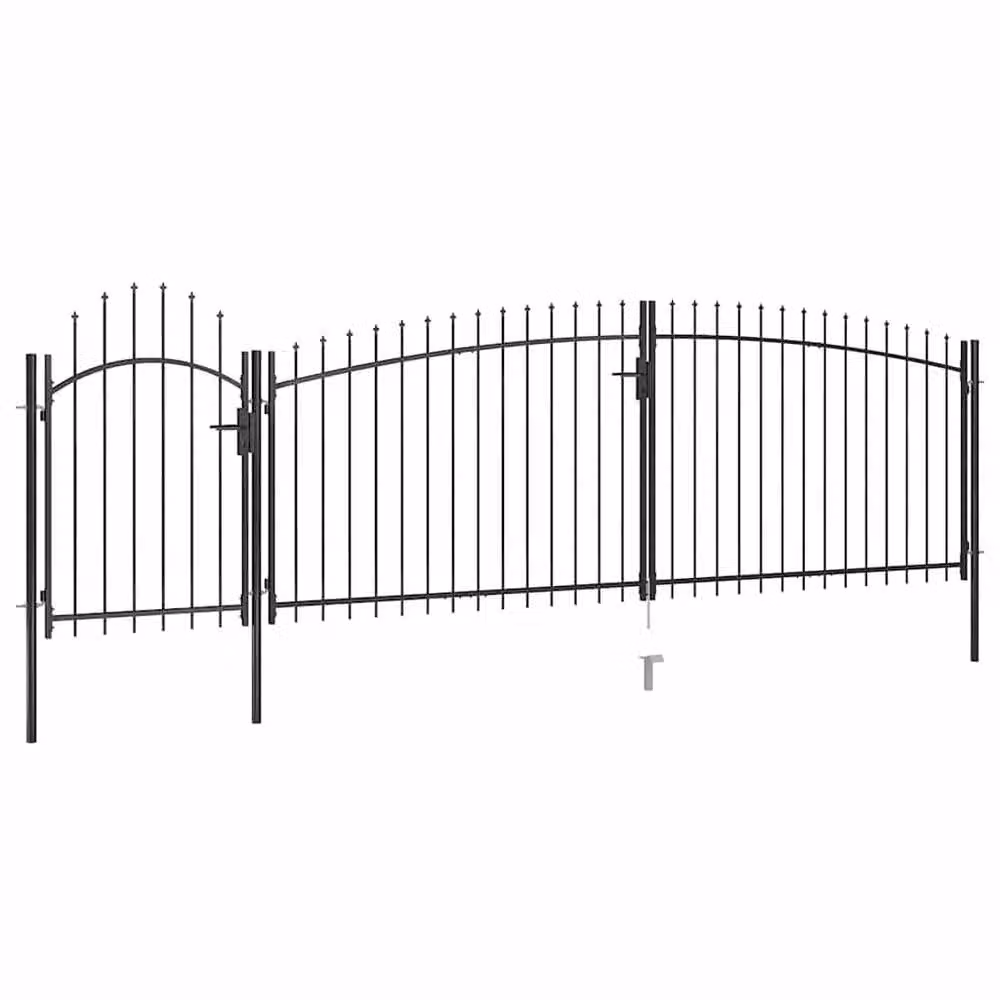 Berkfield Home Elegant Garden Fence Swing Gate with Spear Top in Black, W: 5 m, H: 2 m