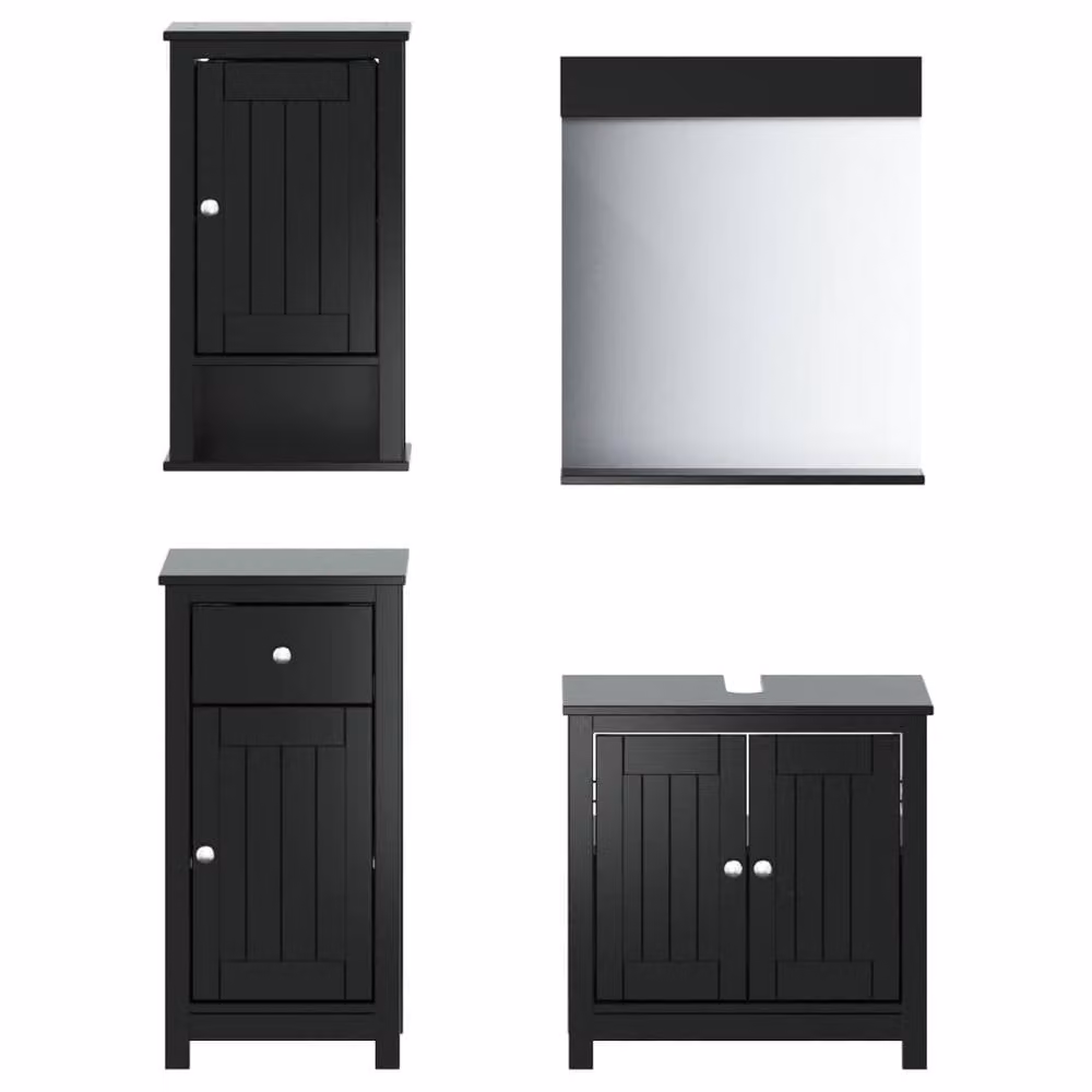 Berkfield Home 4 Piece Black Lacquered Solid Pine Bathroom Furniture Set with Wall Cabinet and Vanity Unit – 2