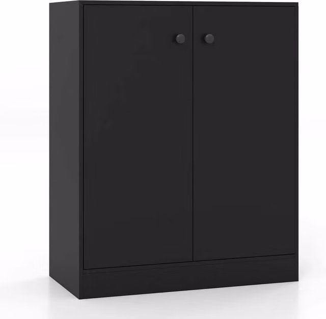 VOGREX Black Modern 2 Door Freestanding Storage Cabinet with 3 Internal Shelves