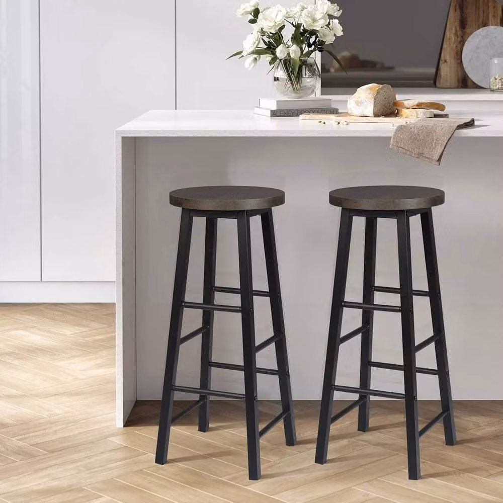 NESTLUNE Set of 2 Retro Kitchen Bar Stools in Black – 3
