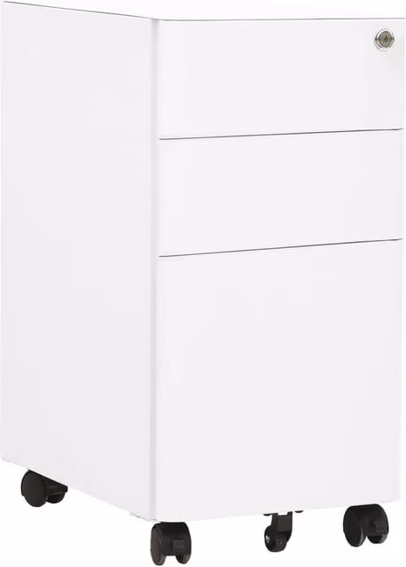 Berkfield Home Mobile File Cabinet in White Metal with Lock and Castors, W/D/H: 30 x 45 x 59 cm