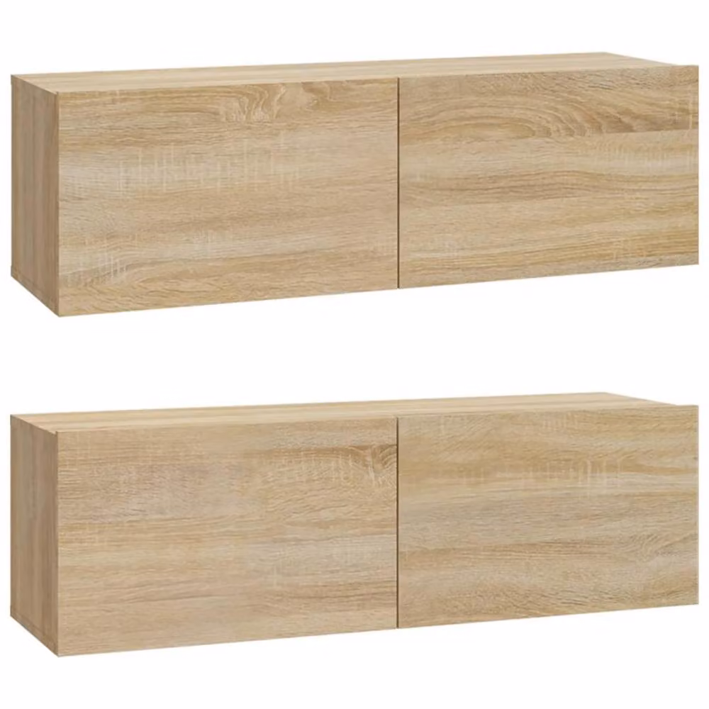 Berkfield Home Set of 2 Sonoma Oak Wall TV Cabinets in Light Tan, W/D/H: 100 x 30 x 30 cm – 2