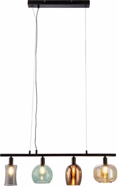 Netlighting Telesto Bar Pendant Ceiling Light in Black with Amber Glass Shades, 4x E14