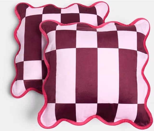 OHS Velvet Scallop Edge Cushion Covers in Burgundy and Pink