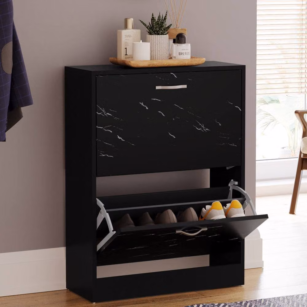 HD Designs Vida Designs Modern Black Metal 2 Drawer Shoe Cabinet with Tilting Compartments – 4
