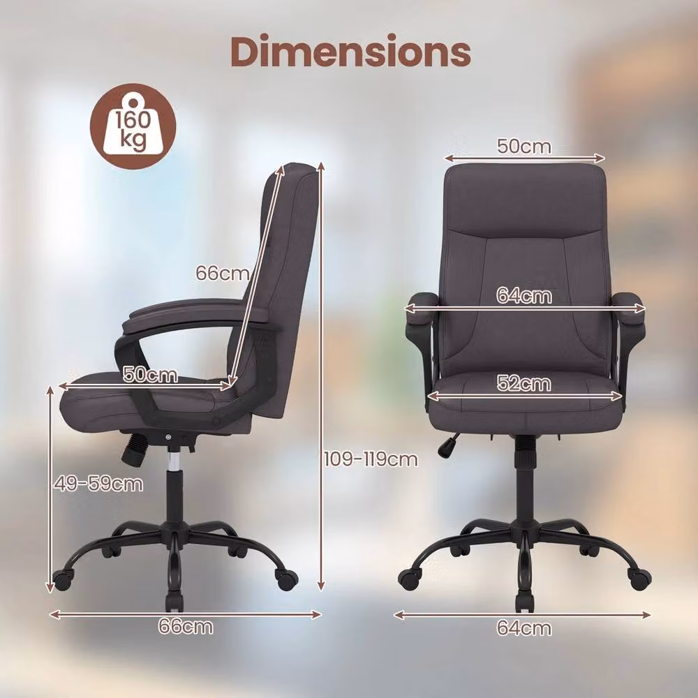 NESTLUNE Grey Synthetic Leather Executive Office Task Chair with 360 Degree Swivel and Headrest, W/D/H: 100 x 100 x 100 cm – 2