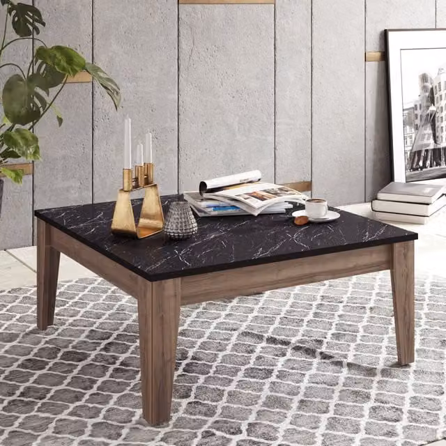 Decorotika Lorenz Modern Square Coffee Table in Walnut and Black
