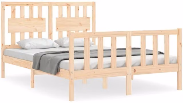 Berkfield Home Solid Pine Bed Frame with Headboard in Beige, W/D/H: 120 x 200 cm – 1