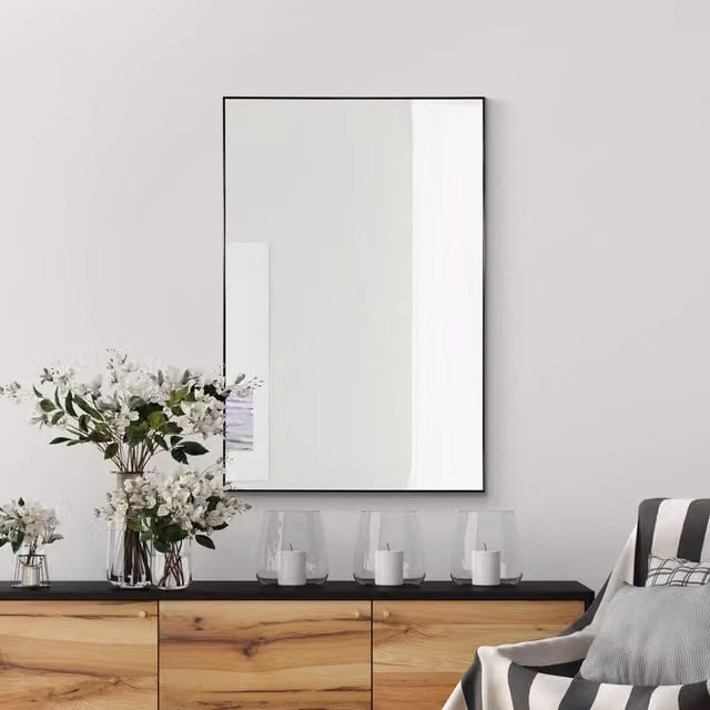 MirrorOutlet Manhattan Modern Rectangular Wall Mirror with Black Aluminium Frame