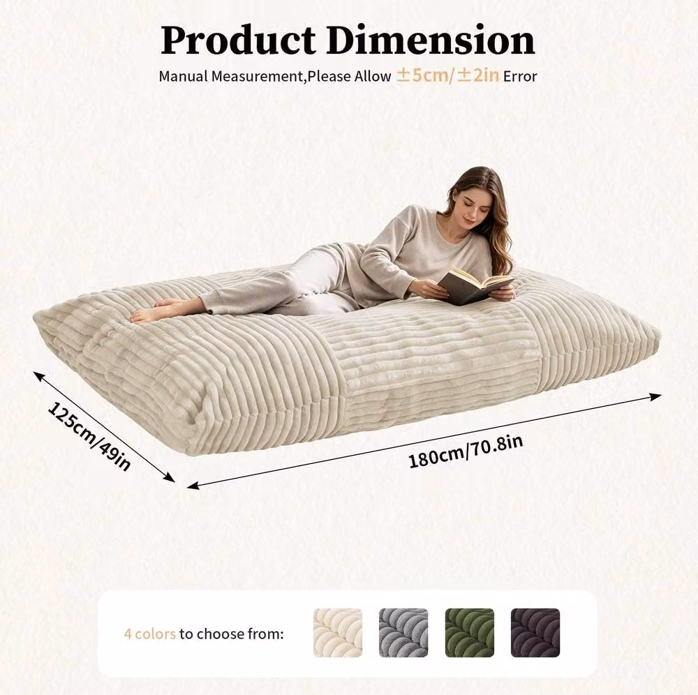 STILVORA 3-in-1 Bean Bag Chair in White with Removable Cover and Shredded Memory Foam Filling – 3