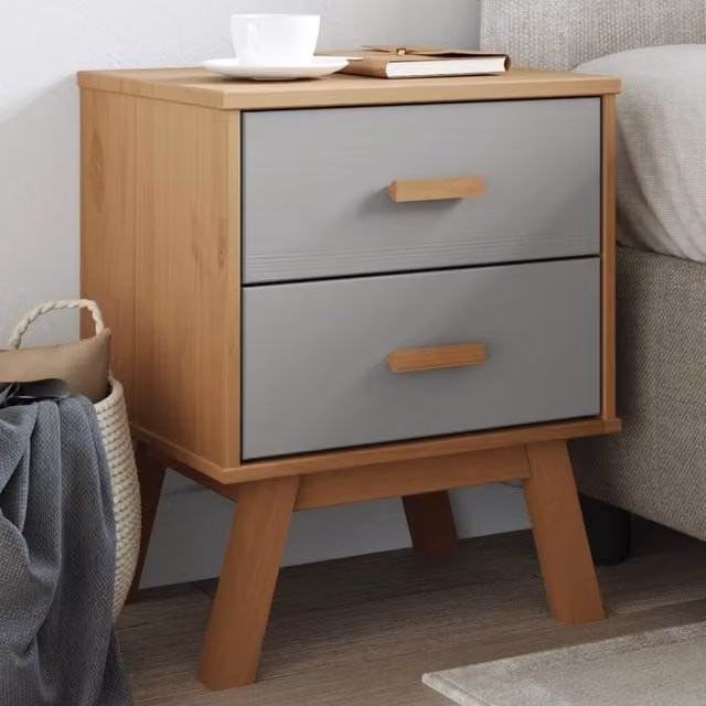 Berkfield Home Olden Bedside Cabinet in Grey and Brown Solid Pine Wood