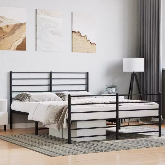 Berkfield Home Metal Double Bed Frame with Headboard and Footboard in Black, W: 135 cm, L: 190 cm – 1