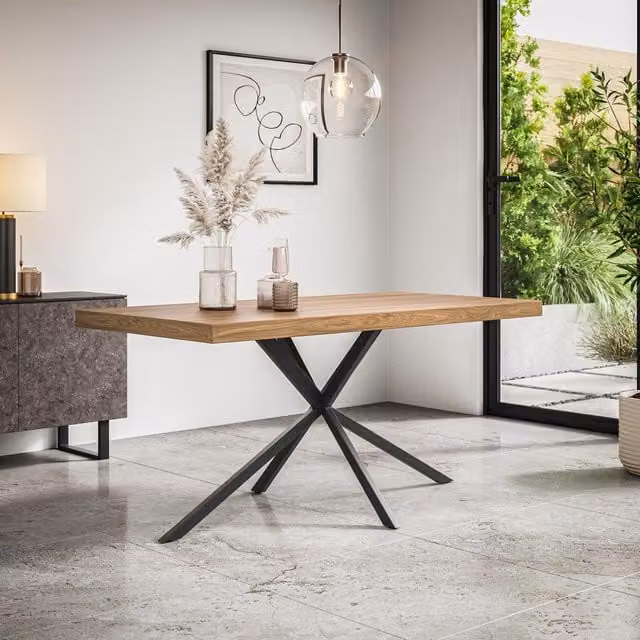 More4Homes Donni 4-6 Seater Rectangular Dining Table in Brown and Black, W/D/H: 160 x 80 x 76 cm