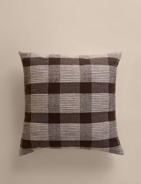 M&S Pure Cotton Checked Textured Square Cushion in Brown
