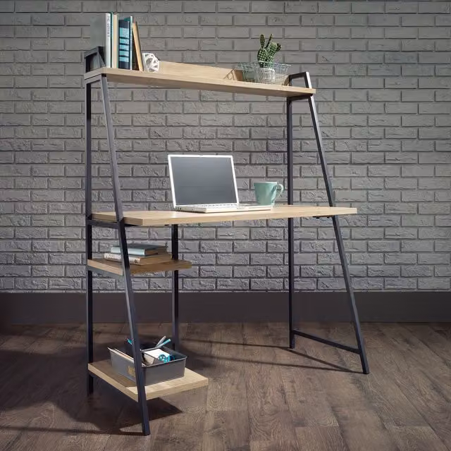Teknik Industrial Style Writing Desk with Shelf in Black and Brown