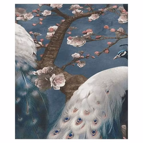 Erismann Abode Play of Light Peacock Navy Wallpaper, Art Nouveau Animal Design in Blue, Brown and Pink, Non-Woven Vinyl Roll – 3