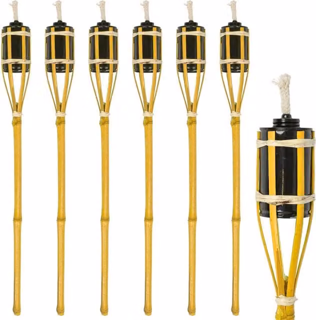 Harbour Housewares Bamboo Garden Fire Torches, Pack of 6, Yellow, Height: 60 cm