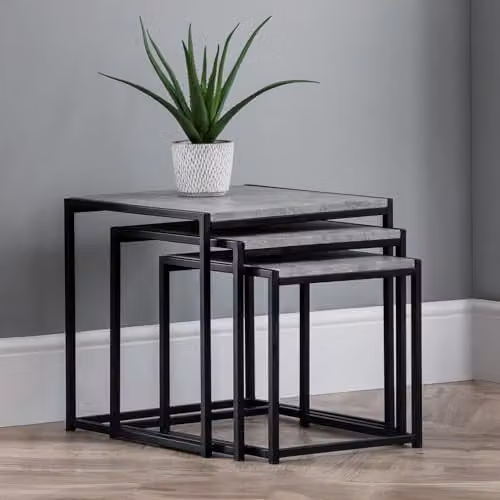 Julian Bowen Staten Nest of 3 Side Tables in Grey and Black Concrete Effect
