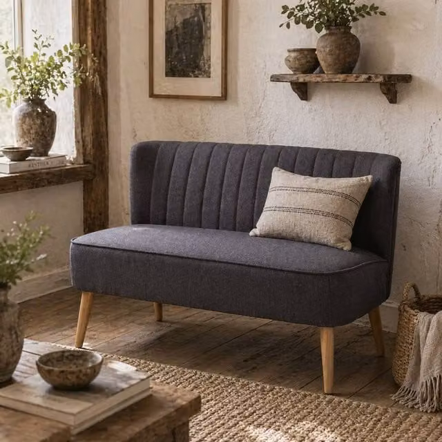 Wyld Haus Kecoba 2 Seater Compact Sofa in Dark Grey with Wooden Legs W/D/H: 117 x 77 x 56.5 cm