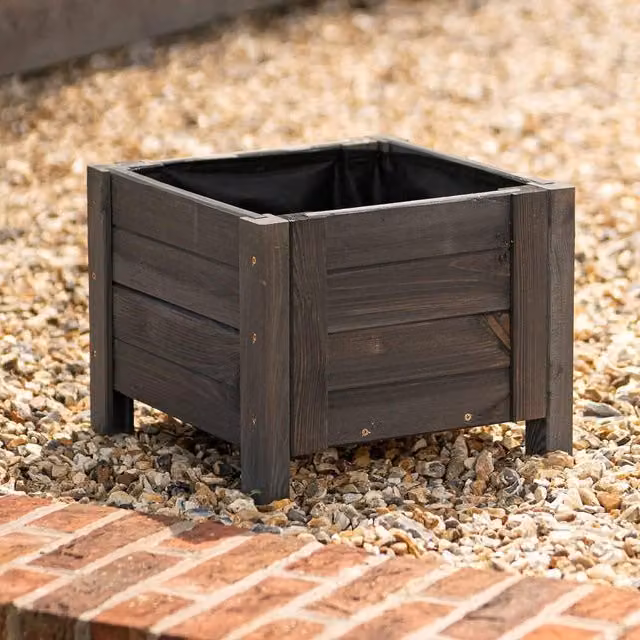 Primrose Raised Treated Wood Cube Planter Tub in Grey, Brown or Yellow, W/D/H: 40.0 x 30.0 x 39.0 cm