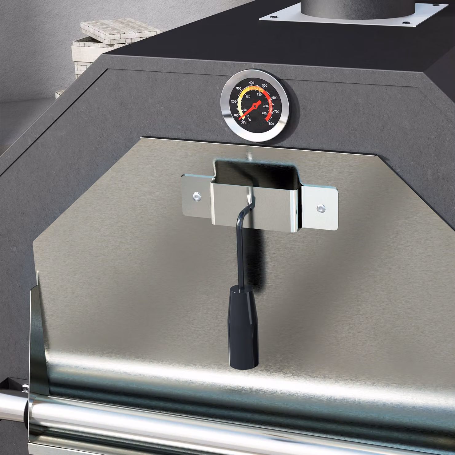 Outsunny 3-Tier Steel Charcoal Pizza Oven and BBQ Grill with Thermometer and Wheels, Black, H 158 x W 66 x D 45 cm – 8