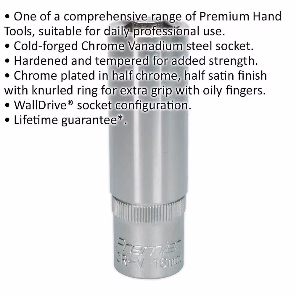 Loops 16mm Deep Drive Socket, 1/2 inch Square Drive, Silver Chrome Vanadium Steel – 2