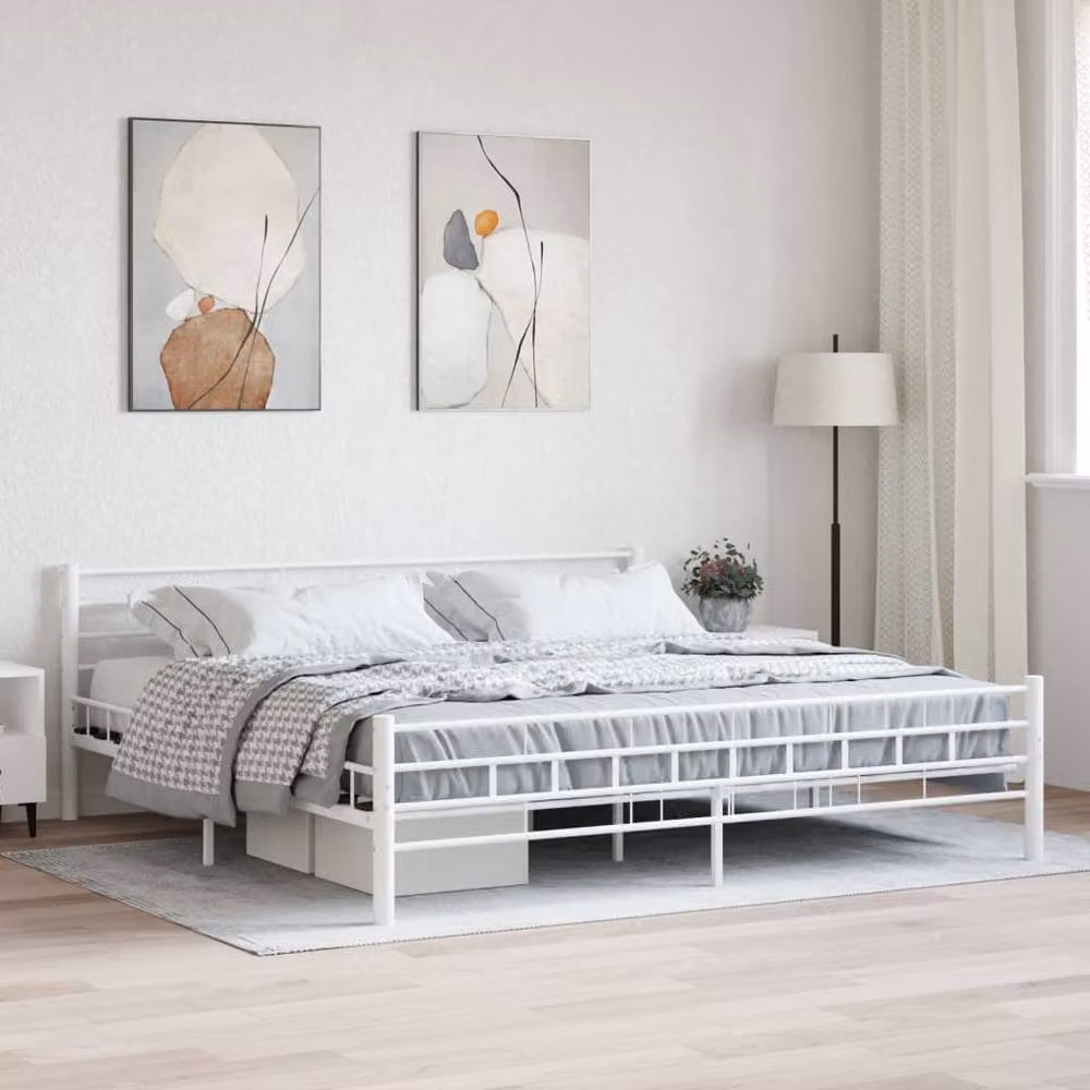 Berkfield Home Elegant Metal Bed Frame in White, W/D/H: 200 x 200 x 76 cm – 2
