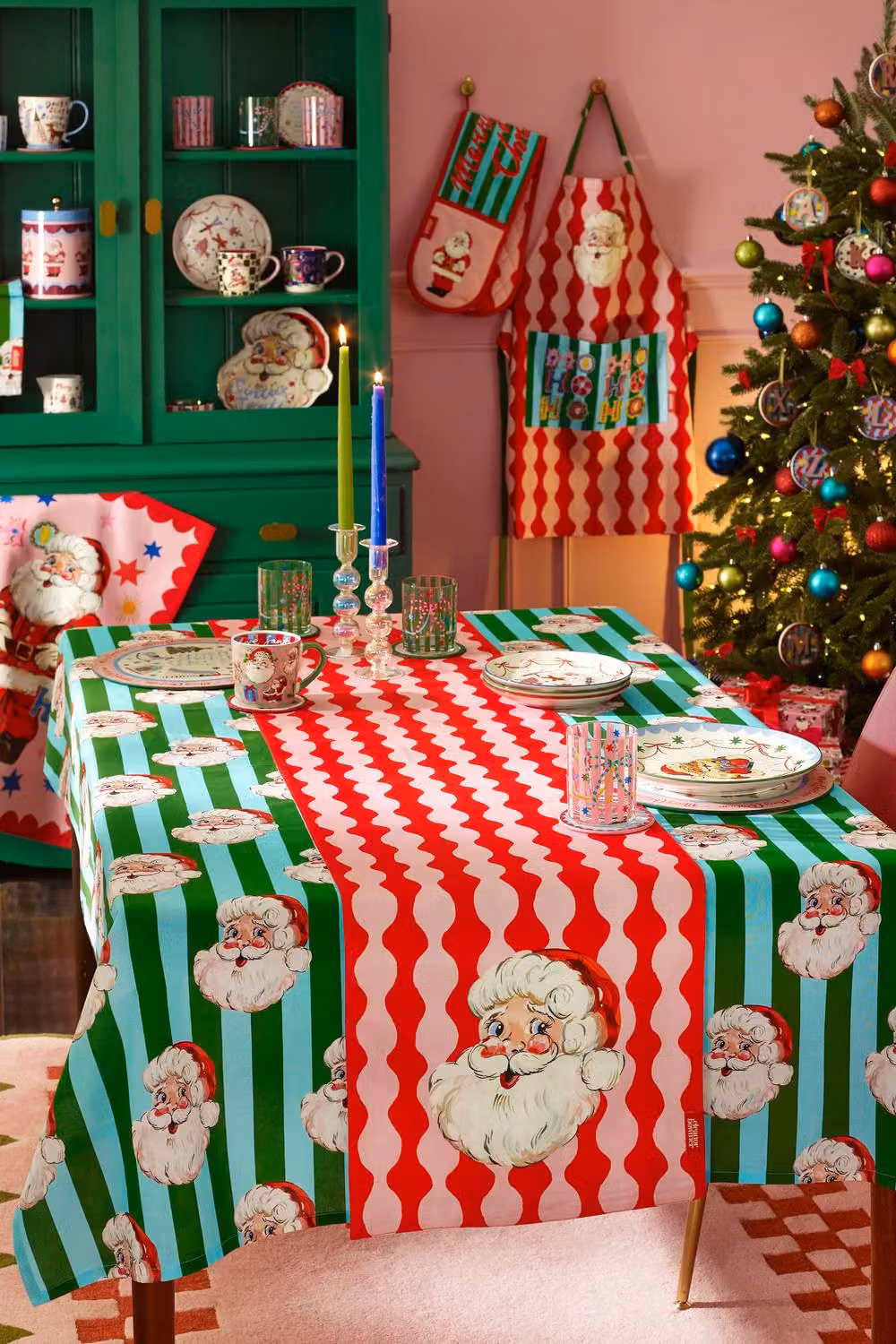 Eleanor Bowmer Santa Green Striped Cotton Rectangular Tablecloth W: 137 cm, D: 229 cm – 2