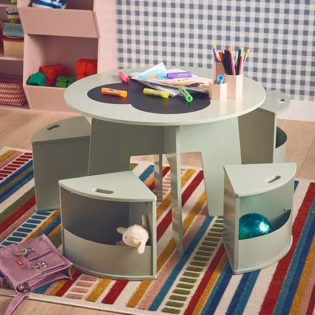 sweeek Green Slate Table with 4 Storage Chairs – 1