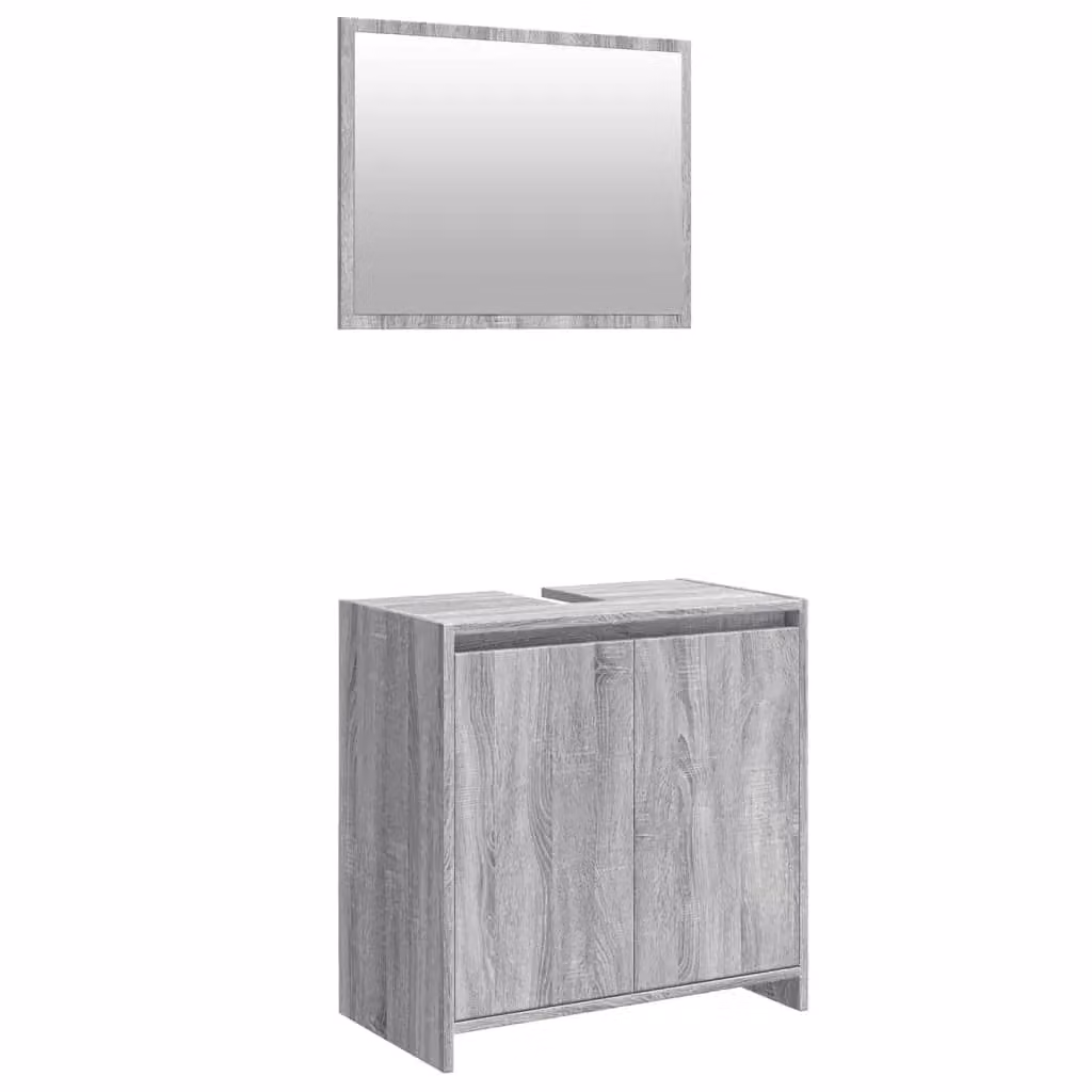 Berkfield Home 2 Piece Modern Grey Bathroom Furniture Set with Vanity Unit and Mirror Cabinet – 1