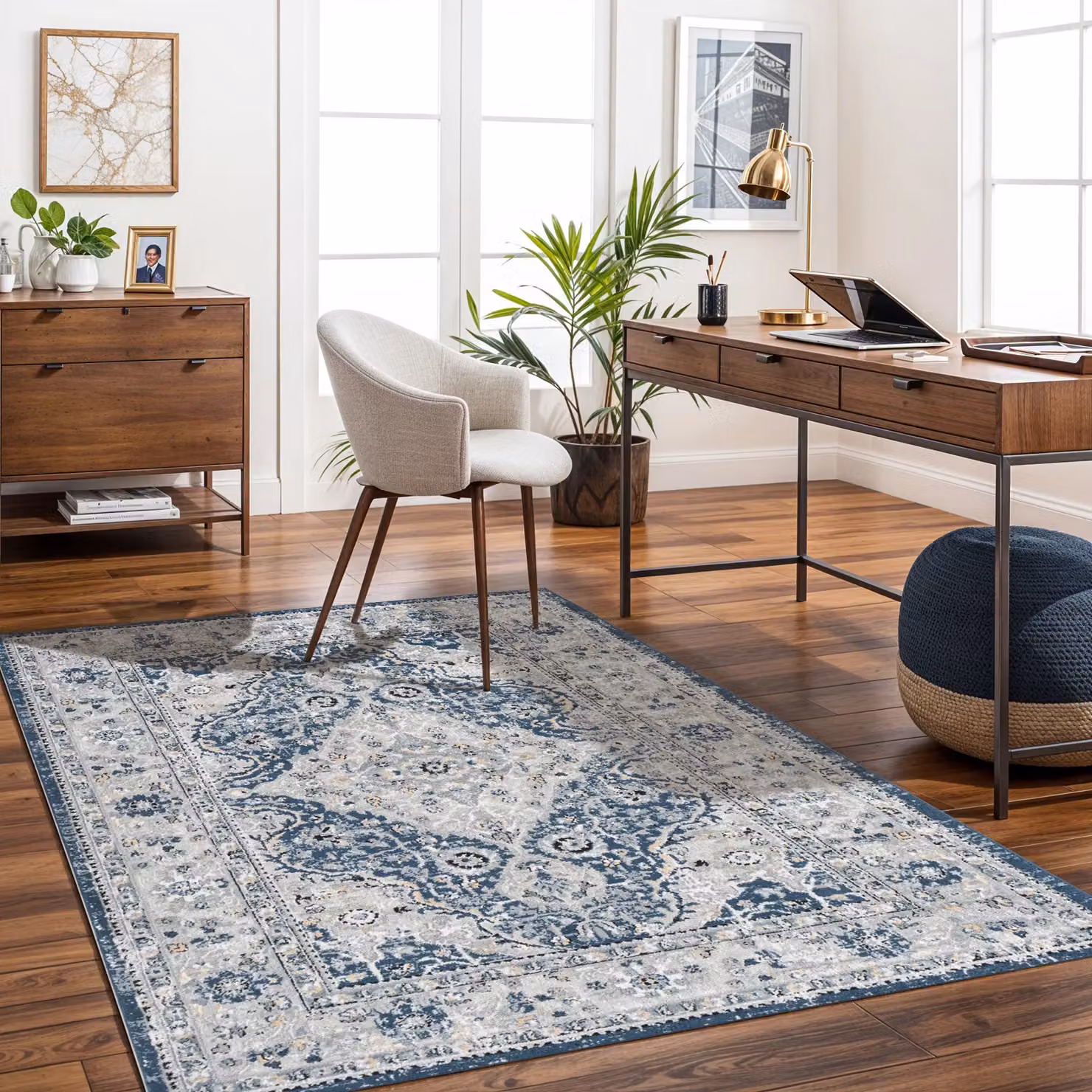 Livabliss Jolie Vintage Boho Rectangular Rug in Blue, Grey, Beige and Black, W: 140 cm, L: 200 cm – 4
